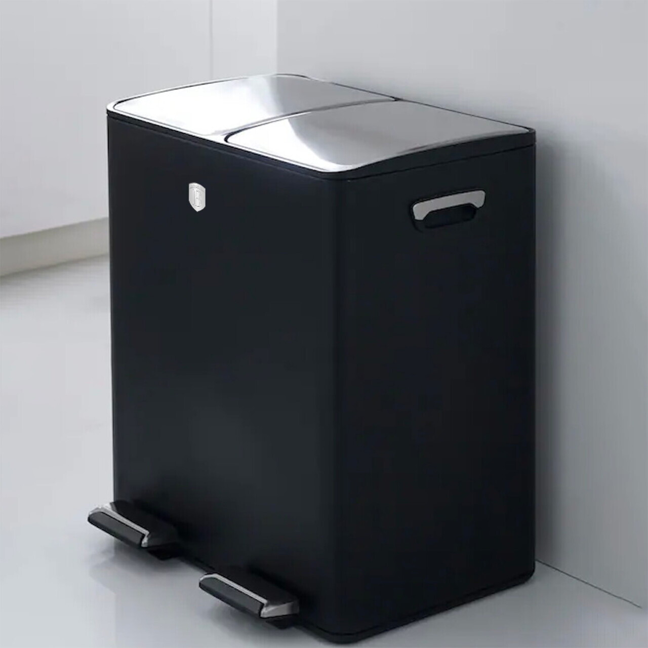 Cos de gunoi dublu cu pedala Berlinger Haus, Black Rose, 45.1x37.1x70 cm, 2x30 L, otel carbon/inox, negru/argintiu - imagine 5